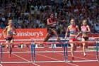 Perri Shakes-Drayton on her way to victory in the 400 metres hurdles in the IAAF Diamond League, Birmingham.